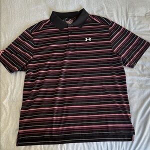 Under Armour Men’s Black and Pink Striped Polo Shirt